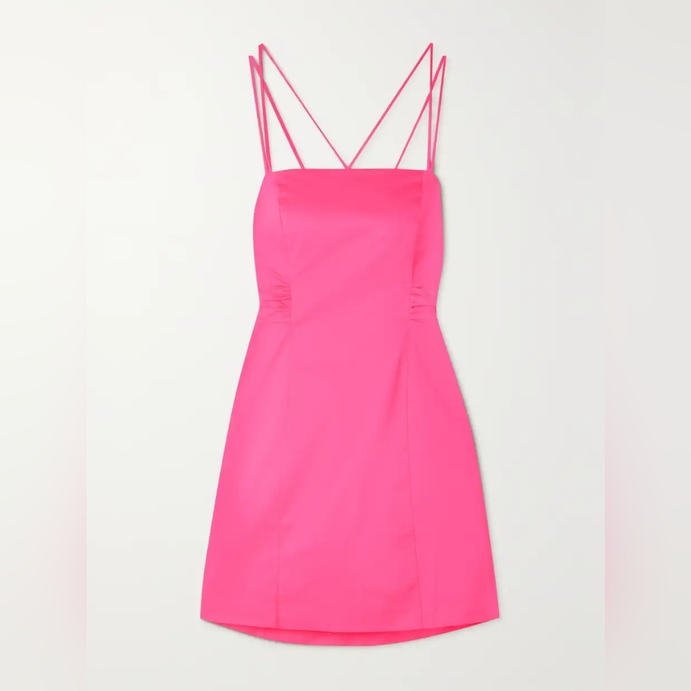 FRAME Open-back ruched cotton-blend mini dress. Size Medium